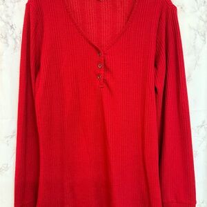 Maurices Red Ribbed Long-Sleeve Henley Top